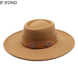 Fedora Chapeaux pour femmes 9,5 cm de largeur kaki noire robe feuttée chapeau panama église hommes jazz chapeau sombreros de mujer 240322