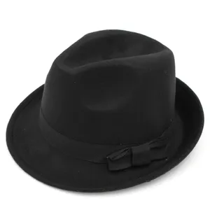 Sombreros Fedora para mujeres y hombres enrollables de ala corta Trilby Gangster Jazz Cap con banda de cinta negra