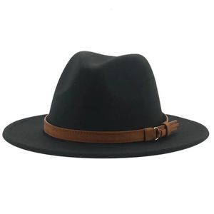 Fedora chapeaux pour femmes hommes à large bord solide femmes chapeaux bande ceinture classique robe formelle kaki noir hiver chapeaux Sombreros De Mujer 240125