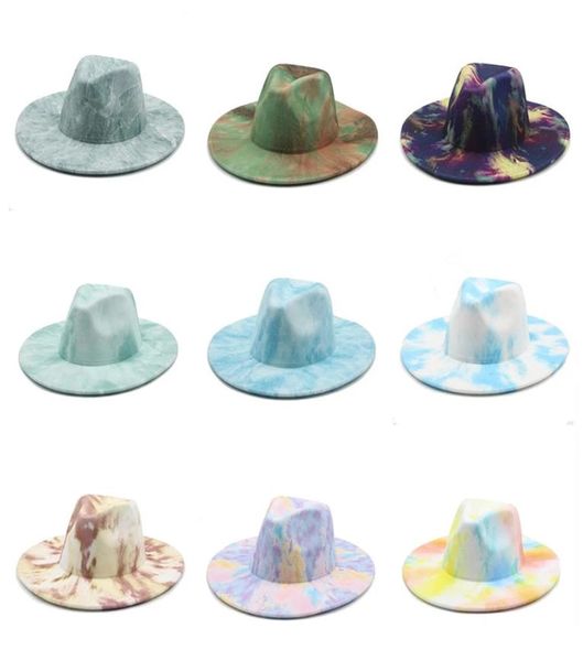 Fedora Femmes Chapeaux Tie Tye Wide Brim Winter Spring Wool Felt Top Jazz Hat Street Vintage Fascinator Camouflage Caps7011795