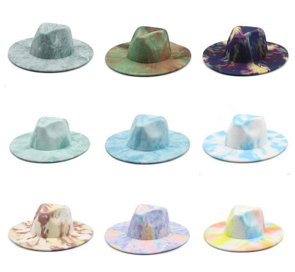 Fedora Femmes Chapeaux Tie Dye Wide Brim Winter Spring Wool Felt Top Jazz Hat Street Vintage Fascinator Camouflage Caps7030914