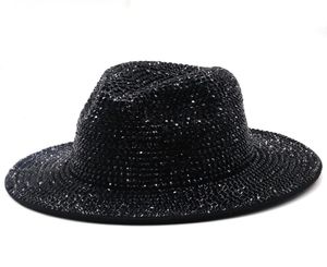 Fedoras Diamond ressenti du chapeau Fedora Bling Rignestone Panama Wide Brim Jazz Chapeaux For Women Men Women039S Men039s Cap Male homme Wom2320718