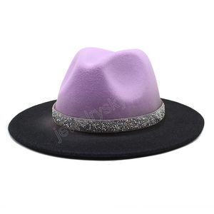 Fedoras hoed voor vrouwen mannen nieuwe tweekleurige gradiënt wol vilt jazz caps Europese Amerikaanse brede rand Panama trilby cap