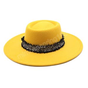 Fedoras hoed voor damesman 9,5 cm breed rand Kerkhuwelijk Decorate Formal Hat Classic Bowler Jazz Cap Feminino Gorra