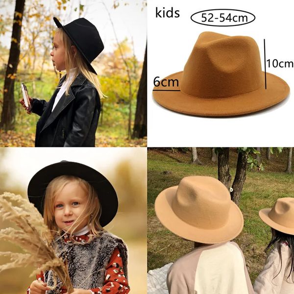 Fedoras chapeaux garçons filles petit 52 cm 54 cm feutré enfants solide chameau noir robe formelle Panama femmes Sombreros De Mujer 240219