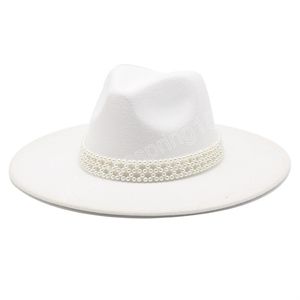 Fedoras chapeaux pour femmes français perle élégant feutre Jazz chapeaux 9.5CM large bord Trilby formelle fête casquette robe de mariée chapeau
