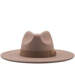 Fedoras in Bulk Vilten Fedora Hoeden Vrouwen Grote Grote Rand Cap Heren heren Top Formele Hoed Vrouw Man Jazz Panama Caps Man Vrouw Winter Mode Accessoires Groothandel 9cm