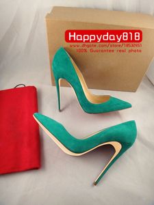 Gratis verzending fee nieuwe stijl sexy dame groen punt teen hoge hakken schoenen laarzen pumps 120mm 100mm echt leer komen met stofzak en doos