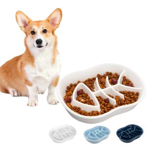 Alimentador cerámica alimentador lento tazones para perros divertidos tazón de diseño de espina de pescado interactiva, antigulping saludable alimentación dieta tazones de gatos