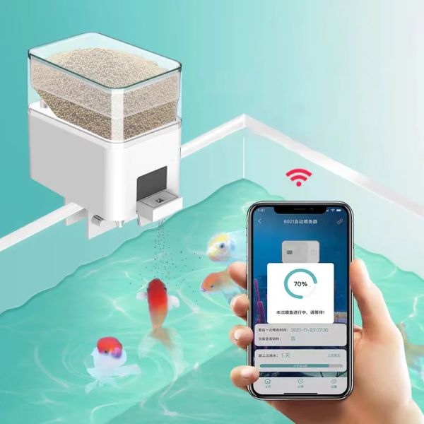 Alimentadores 1pc WiFi Automático Acuario Pecera Alimentador Hermético Almacén de Alimentos Hitech Multifuncional Alimentador Inteligente Alimentación Remota de Peces