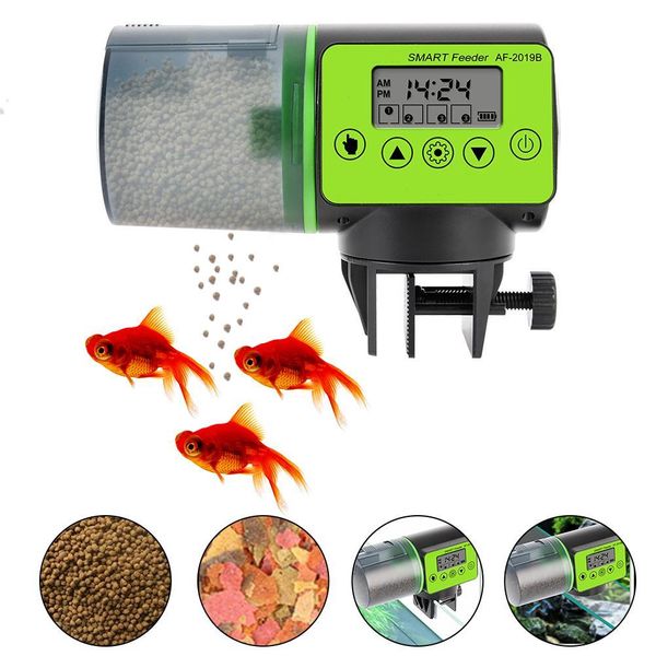Alimentadores Alimentador automático de peces de 200ml para acuario, alimentadores automáticos con temporizador, dispensador de alimentación para mascotas, LCD indica alimentador de peces