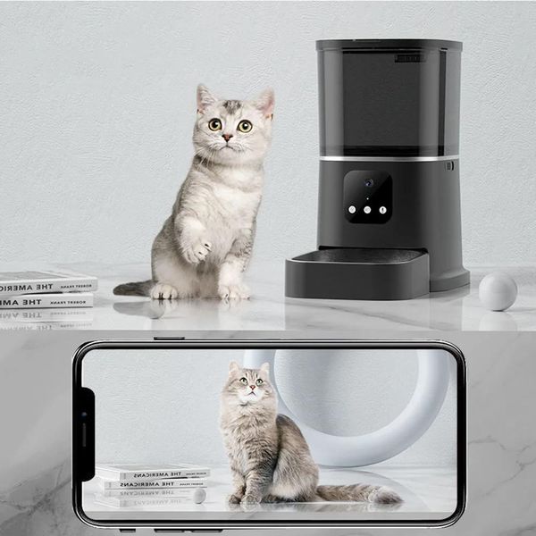 Comederos Alimentador de cámara de vídeo de 6L, alimentador automático inteligente para mascotas para gatos, perros, WiFi, dispensador inteligente de alimentos secos, cuenco con grabadora de voz