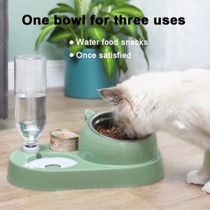 Comederos Bebedero para gatos, cuello de protección inclinado de 16 grados, alimentador de acero inoxidable para mascotas, dispensador de comida para gatos, bebedero para gatos, cuenco de agua para perros