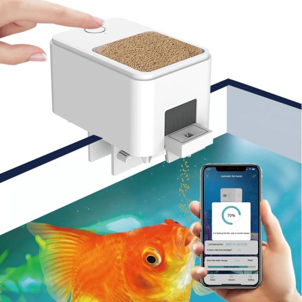 Alimentadores Nuevo 1000mAh WiFi Acuario Alimentador automático Alimentador de tanque de peces Aplicación inalámbrica para teléfono inteligente Temporizador inteligente Control remoto Alimentación