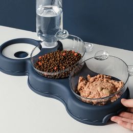 Mangeoires pour animaux de compagnie Cat bol mangeur automatique 3in1 bol de nourriture pour chiens pour chats avec fontaine d'eau double bol à boisson surélevée bols pour chiens