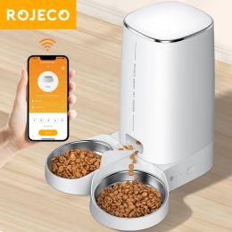 Mangeoires ROJECO 4L bol automatique pour animal de compagnie chat distributeur de nourriture accessoires télécommande intelligente WiFi mangeoire automatique pour chats chiens nourriture sèche pour animaux de compagnie