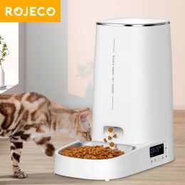 Mangeoires ROJECO mangeoire automatique pour chat animal de compagnie intelligent chat distributeur de nourriture accessoires bouton Version mangeoire automatique pour chats chien nourriture sèche alimentation 4L