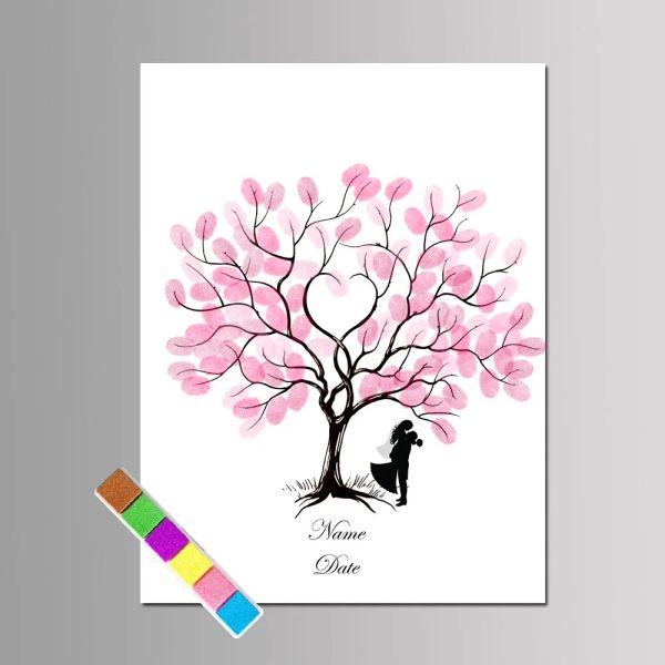 Alimentation 1pc Multi taille bricolage coeur bois empreinte digitale arbre de mariage invité Signature livre anniversaire personnalisé toile peinture fête cadeau