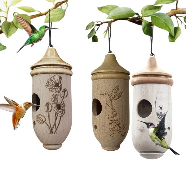 Nourrir 2022 Nouveaux colibris en bois maison House à l'extérieur de l'arbre suspendu pour les oiseaux Nid swingbird swink pour wren Swallow Sparrow Dropshipping