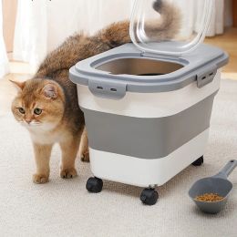 Feeding 33 lbs Collapsible Cat Dog Food Storage Container Folding Pet Food Container With Lids Sealing Box kitchen Grain Storage Boxes