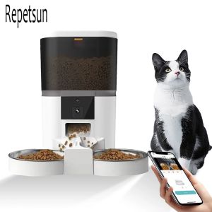 Voer 4L met HD Camera Automatic Pet Feeder Cat en hondenvoer Automatische dispenser Geschikt voor twee Pet Cat en Dog Feed Remote Feed