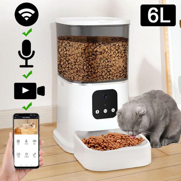 Distributeur de nourriture 6L pour chats chiens minuterie caméra mangeoire automatique pour animaux de compagnie bol en acier inoxydable intelligent automatique chien chat fournitures d'alimentation pour animaux de compagnie