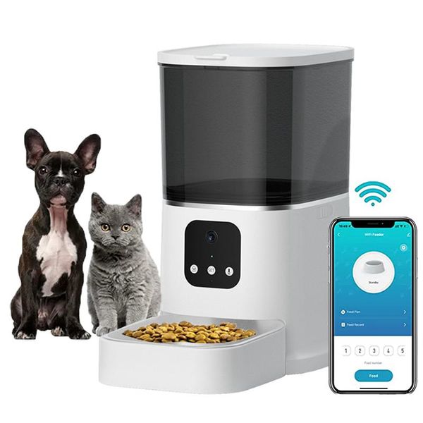 Alimentación Alimentador inteligente para mascotas de 6L para gatos, perros, aplicación Tuya, Control remoto, alimentador automático con cámara, grabadora de voz, temporizador, WiFi, dispensador de alimentos