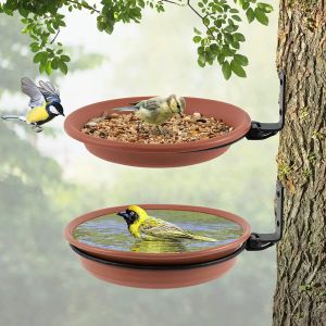 Alimentation réglable mural mangeoire pour oiseaux graines nourriture eau plateau oiseau bain bol jardin cour extérieur 1 ensemble