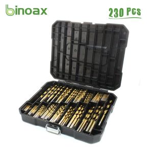 Nourrir Binoax 99/230 PCS Titanium Bit de perceuse en titane pour plastique en bois en acier, alliage en aluminium en cuivre métallique avec boîtier de rangement