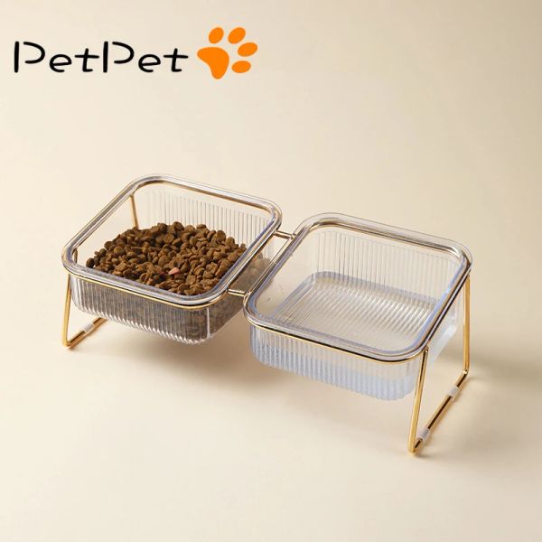 Double bol d'alimentation pour chat, nouveau avec support, chaton pour animaux de compagnie, chiot, plat d'alimentation Transparent, distributeur d'eau surélevé en métal, fournitures de bol pour chien