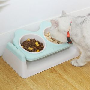 Double bol d'alimentation pour chat, petit et moyen chien, distributeur d'eau et de nourriture avec support, bol d'alimentation surélevé pour animaux de compagnie, Angle réglable pour chats et chiots