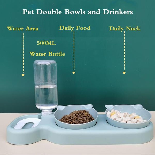 Double bols et abreuvoirs pour animaux de compagnie, accessoires pour chiens, stockage Transparent, bouteille d'eau, distributeur automatique de fontaine pour animaux de compagnie