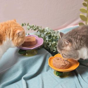 Alimentación Cuenco de cerámica para gatos Forma de flor Cuenco de arroz para gatos Pie alto Protector de cuello Cuenco de comida Comedero antideslizante para cachorros Cuenco de agua para perros Suministros para mascotas