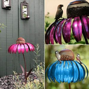Alimentando el comedero para pájaros de Coneflower, jardín exterior, arte, comedero para pájaros de metal con promoción de soporte
