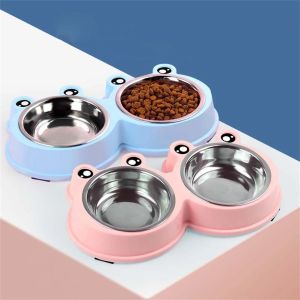 Nourrir la grenouille mignonne Double Bowl Cat chiot alimentation alimentation