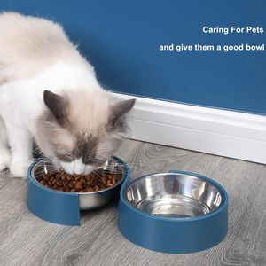 Double bol d'alimentation pour chien, en acier inoxydable, pour animaux de compagnie, voyage en plein air, mangeoires portables en forme de chat, distributeur d'eau et de nourriture pour chien