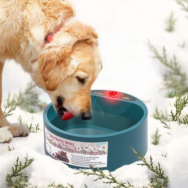 Bol d'eau Chauffant pour Chien d'alimentation Bol Chauffant d'eau pour Animaux de Compagnie à température constante pour Chats Chiens Poulet Oiseaux Bol pour Chien d'hiver en Plein air 2,2 L