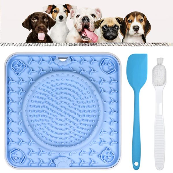 Tapis de léchage pour chien, bol à alimentation lente pour animaux de compagnie, tampon à lécher au beurre de cacahuète pour soulager l'ennui et l'anxiété avec ScraperBrush