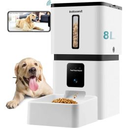 Alimentación de alimentación automática de perros de Dohonest con cámara: 5G Wifi Fácil configuración 8L Detección de movimiento Smart Cat Food Dispenser 1080p HD