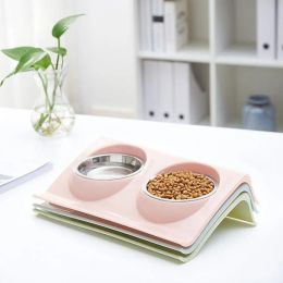 Feeding Dual Bowl Design RVS Hond Kat Puppy Feed Voedsel Water Schotel Dierbenodigdheden Creatieve kleine hondenkom kattenkom accessoires