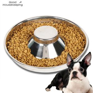 Bol d'alimentation de grande capacité pour chat et chien, mangeoire en acier inoxydable, gamelle à alimentation lente pour animaux de compagnie, récipient de nourriture d'entraînement en plein air pour petits et grands chiens