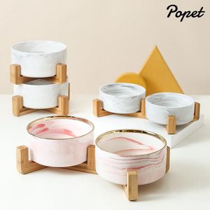 Alimentación Cuenco de cerámica para perros con soporte de madera, cuencos para comida y agua para gatos, plato, alimentador de mascotas de peso pesado para gatos grandes de cara plana, tienda de mascotas