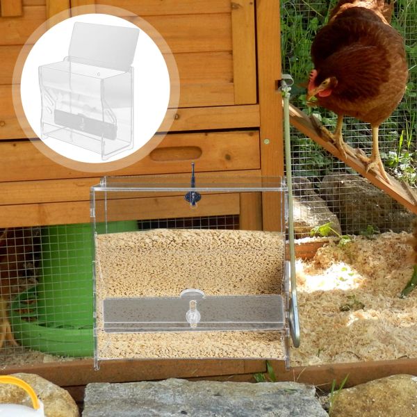 Herramienta multiusos para alimentación, jaula para comedero de pollos, caja de alimentación acrílica transparente, dispensador de agua multiusos para aves de corral y loros