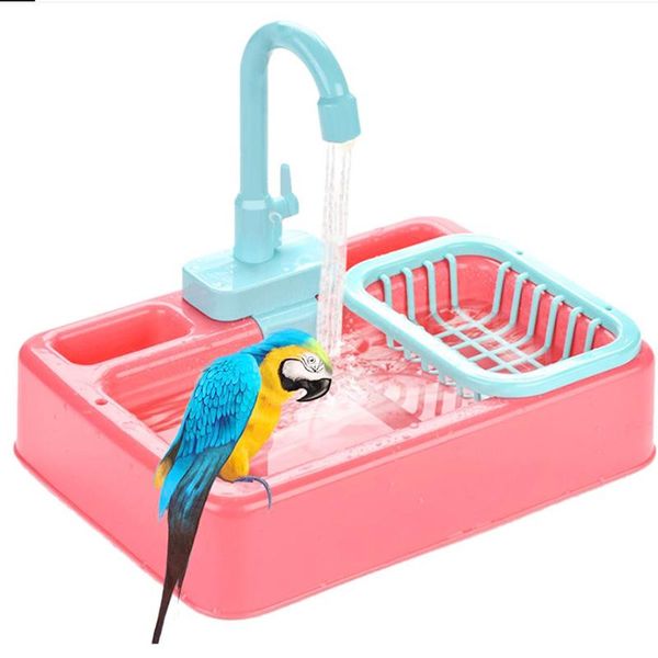 Alimentador de loros, bañera automática para pájaros, grifo de piscina, ducha de baño para loros, dispensador de agua, jaula para pájaros, baño, juguetes para loros y mascotas