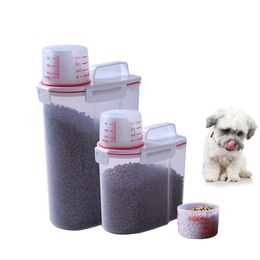 Boîte de nourriture pour chien, seau de stockage scellé, boîte de nourriture pour chat, baril de riz résistant à l'humidité, baril de nourriture pour animaux de compagnie, tasse à mesurer