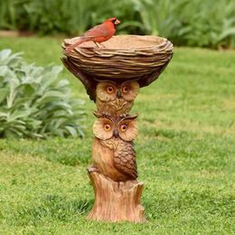 Voedinghars uil en vogels vogel bad tuin tuin tuinjager ornament vogelvoeder tuin decoratie outdoor fuente de agua fontaine solaire