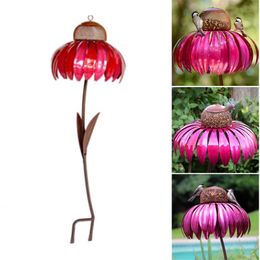 Mangeoire pour oiseaux en échinacée rose, sensation d'alimentation, mangeoire pour oiseaux sur pied, Art de jardin extérieur, mangeoire en métal avec support C1