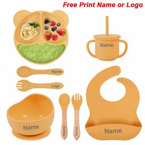 Feeding Set Silicone For Baby Sucker Bowl Dishes Plate Kids Bear Tableware Childrens Cup With Straw 8Pcs 240131