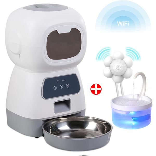 Alimentation Robot intelligent Wifi chien chats mangeoire 3,5 litres distributeur de nourriture sèche bols d'alimentation mangeoires automatiques pour animaux de compagnie plus distributeur d'eau de fontaine pour chat