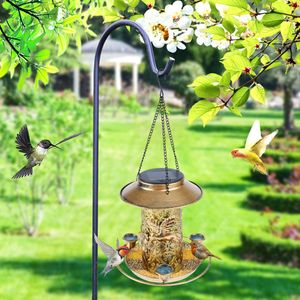 Voeden van zonne-energie Vogelvoeder buitenshuis Waterdicht zonne-licht Wild hangend bronzen metalen dienblad Zonne-lantaarn voor tuindecoratie